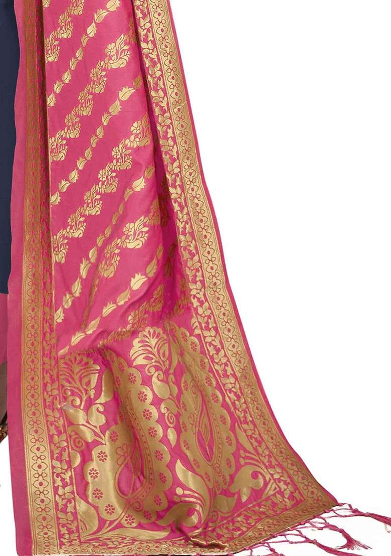 Navy Blue Embroidered Poly Blend Kurta Set - Indya