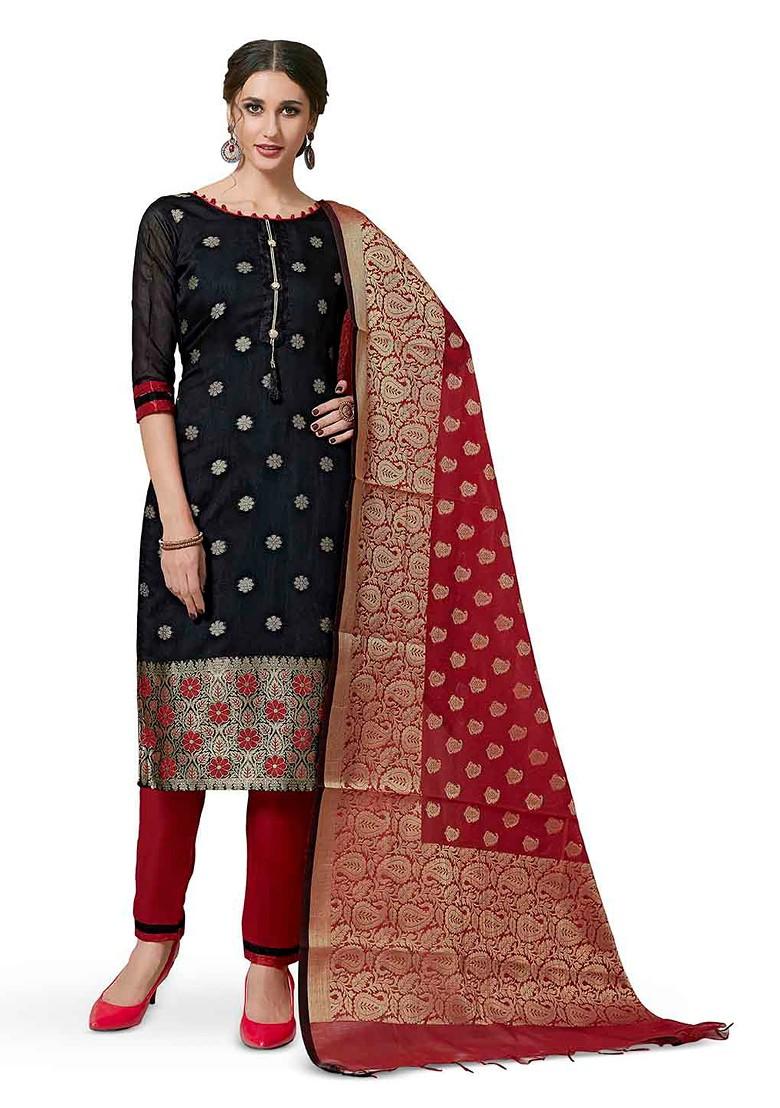 Black Woven Banarasi Silk Kurta Set