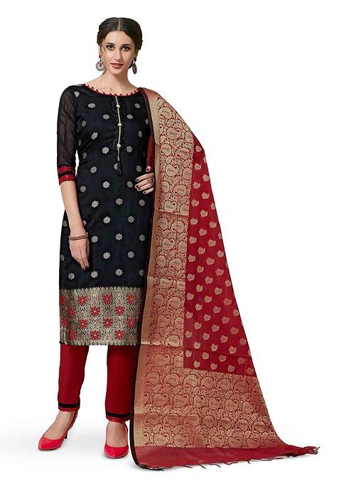 Black Woven Banarasi Silk Kurta Set