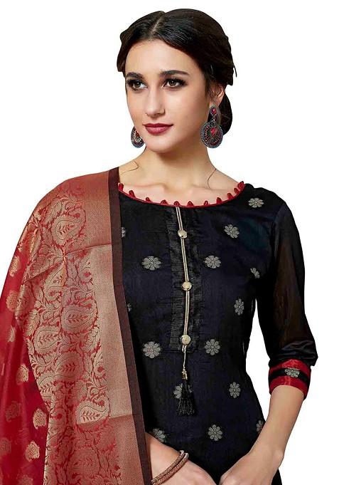 Black Woven Banarasi Silk Kurta Set