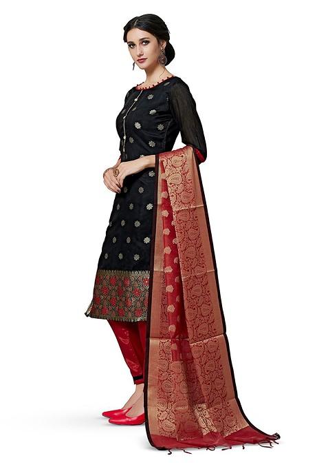 Black Woven Banarasi Silk Kurta Set