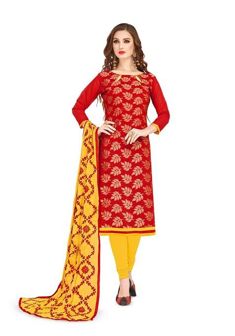 Red Printed Jacquard Pakistani Suit Set