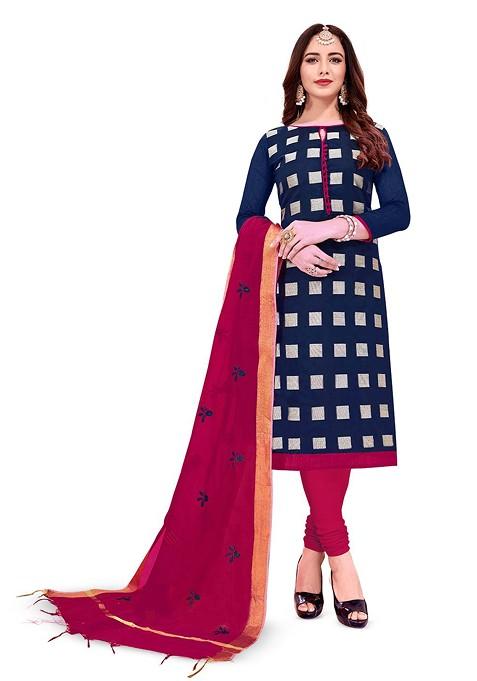 Navy Blue Woven Poly Blend Kurta Set