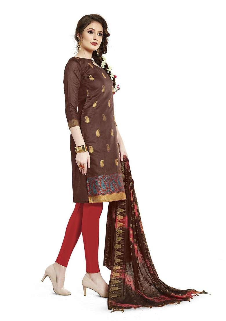 Brown Jacquard Blended Straight Kurta Set - Indya