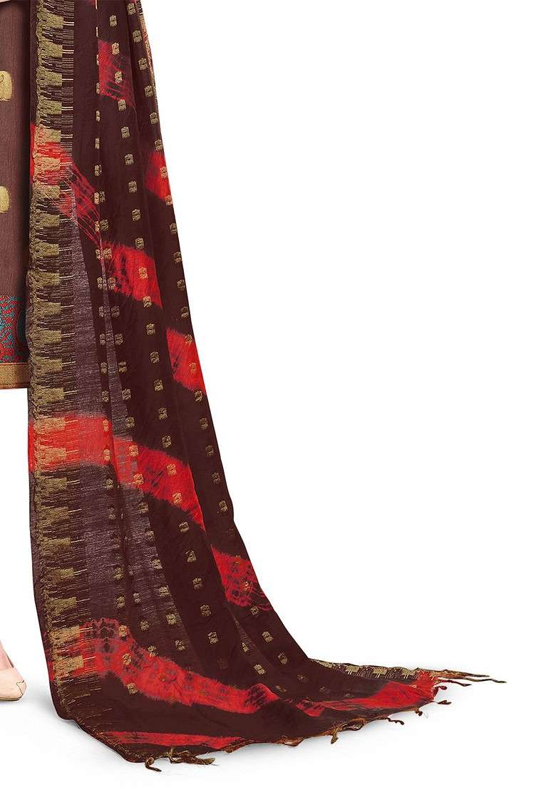 Brown Jacquard Blended Straight Kurta Set - Indya