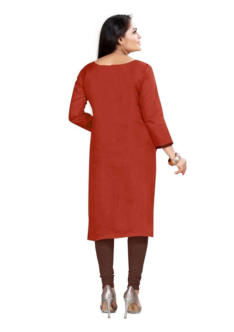 Maroon Embroidered Cotton Straight Kurta Set - Indya