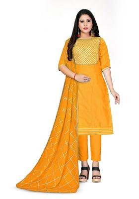 Orange Woven Cotton Kurta Set