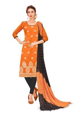 Orange Woven Banarasi Jacquard Kurta Set