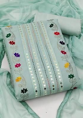 Sea Green Embroidered Poly Blend Kurta Set