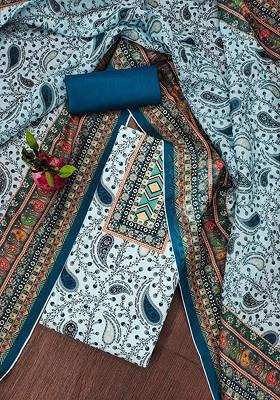 Blue Printed Poly Blend Kurta Set