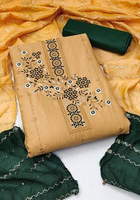 Yellow Embroidered Poly Blend Kurta Set