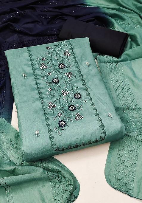 Sea Green Embroidered Poly Straight Kurta Set