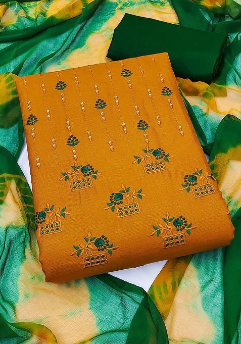 Mustard Embroidered Poly Blend Kurta Set