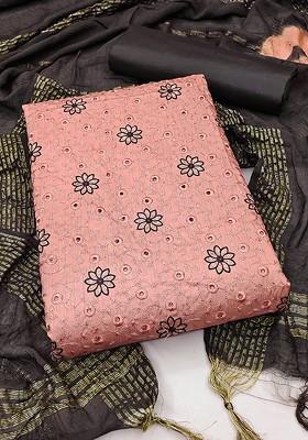 Peach Embroidered Poly Blend Kurta Set