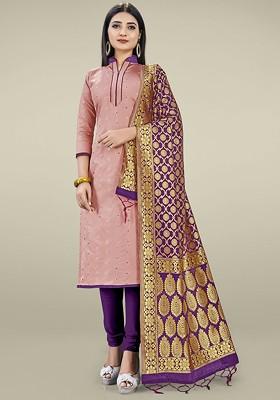 Peach Woven Poly Blend Kurta Set