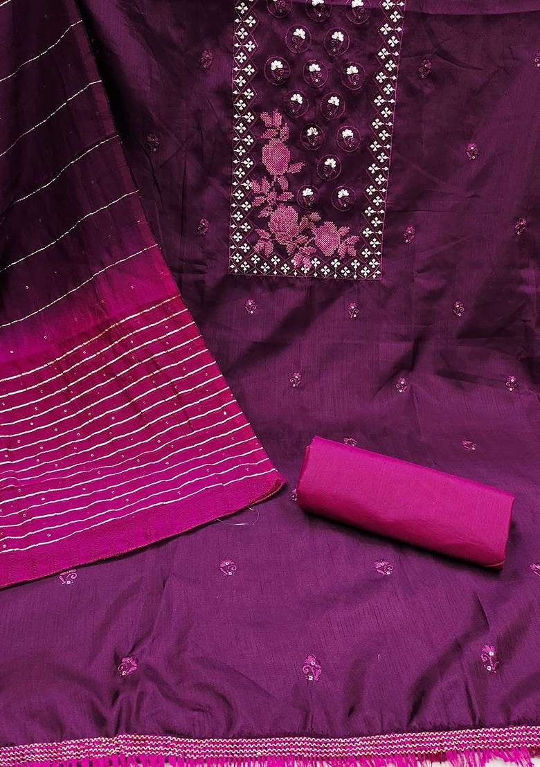 Purple Embroidered Blended Straight Kurta Set - Indya