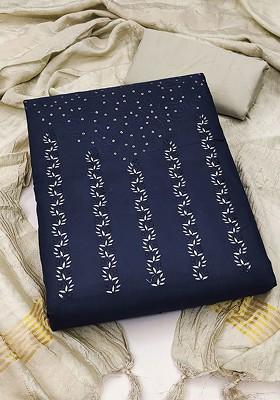 Blue Embroidered Pure Cotton Kurta Set