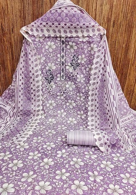 Purple Floral Print Poly Blend Kurta Set