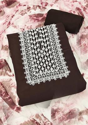 Brown Embroidered Poly Blend Kurta Set