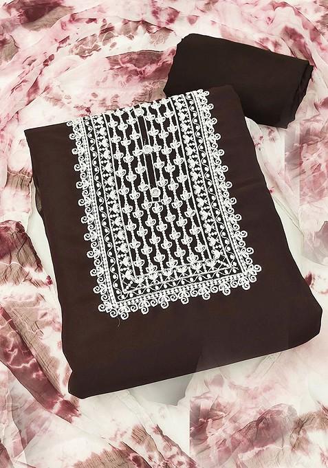 Brown Embroidered Poly Blend Kurta Set