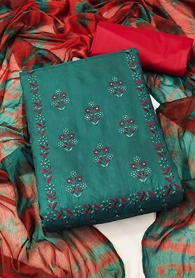 Sea Green Embroidered Pure Silk Kurta Set