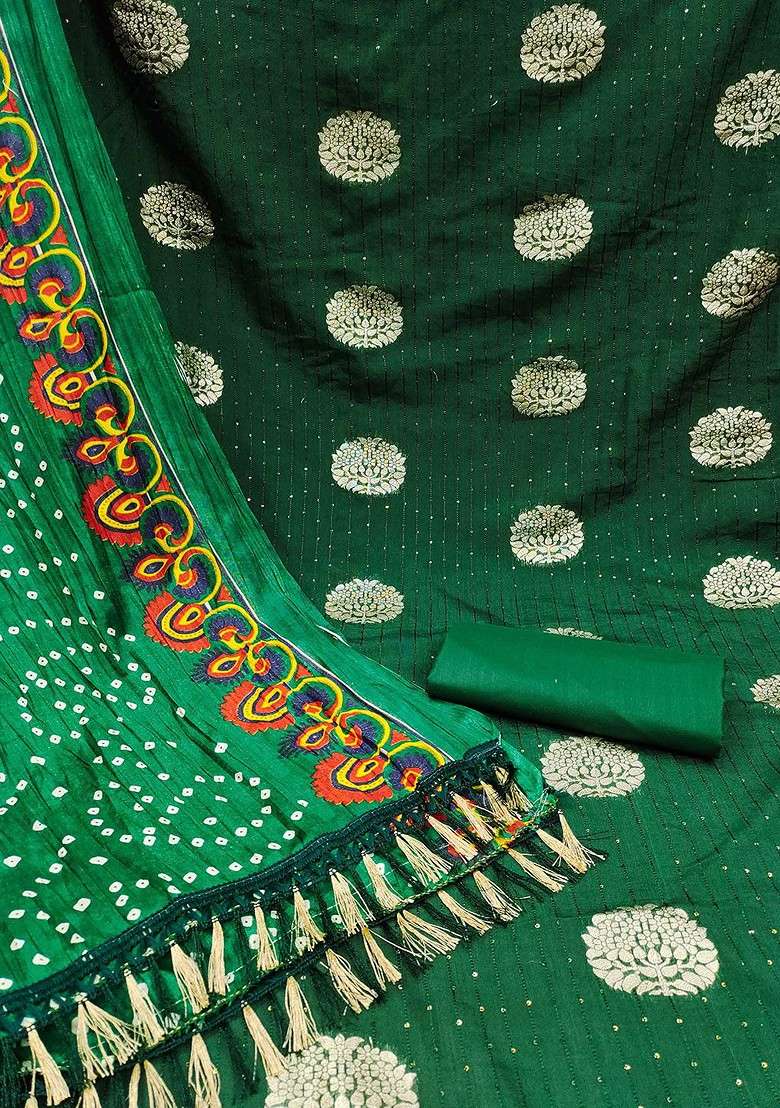 Green Bandhani Blended Punjabi Suit - Indya