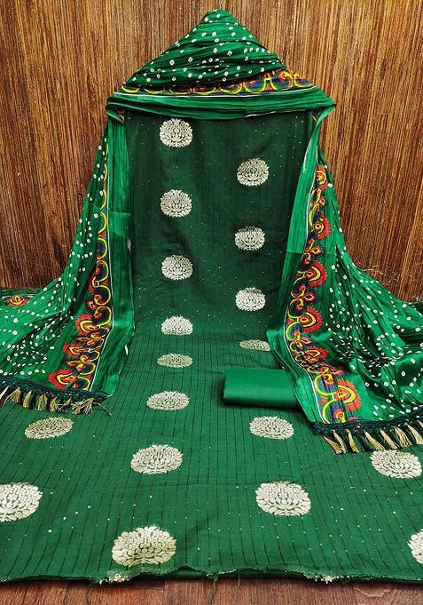 Green Woven Poly Blend Kurta Set