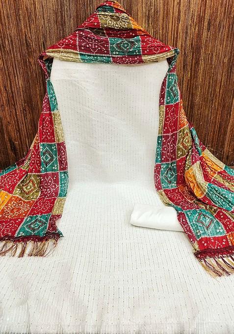 Off White Embellished Poly Blend Kurta Set