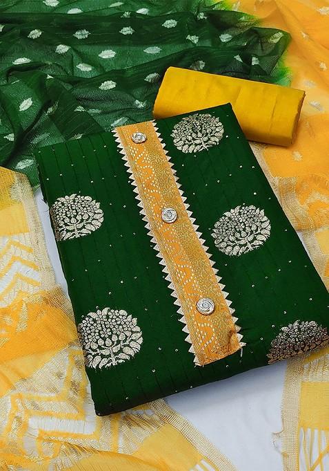 Green Printed Poly Blend Kurta Set