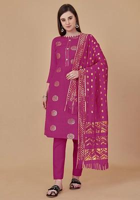 Pink Woven Poly Blend Kurta Set