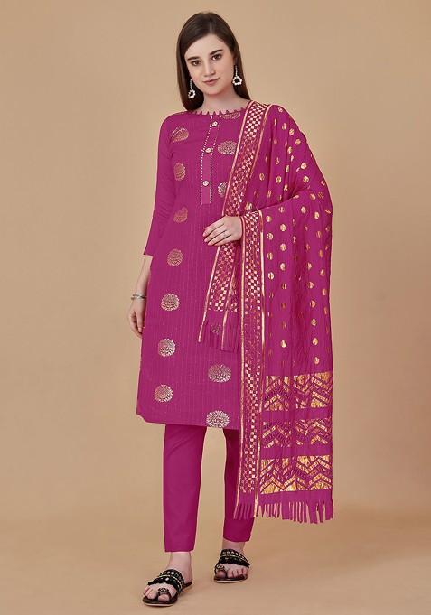 Pink Woven Poly Blend Kurta Set