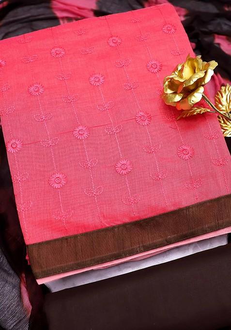 Pink Embroidered Cotton Kurta Set