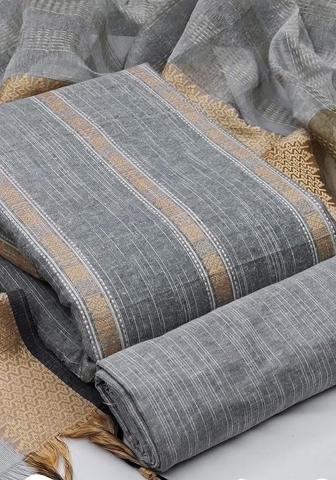 Grey Woven Poly Blend Kurta Set