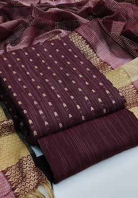 Maroon Woven Poly Blend Kurta Set