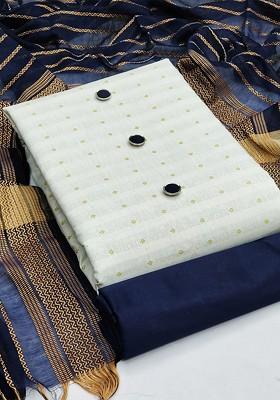 White Woven Poly Blend Kurta Set