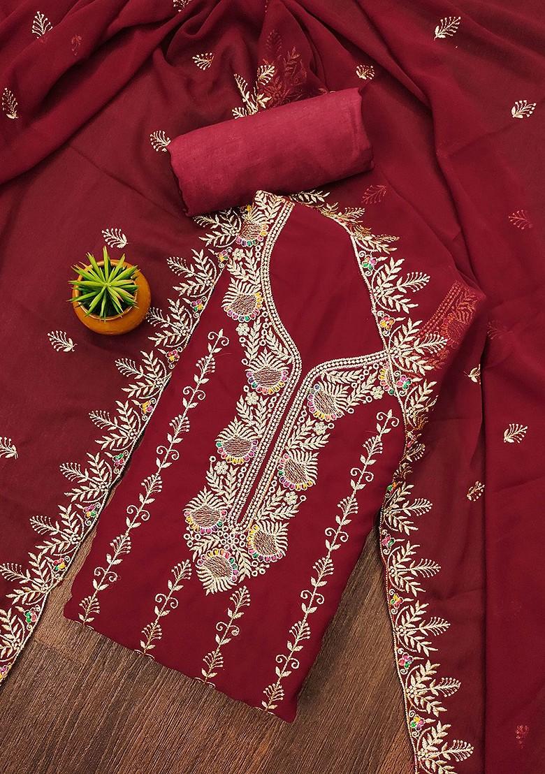 Maroon Embellished Poly Blend Kurta Set - Indya