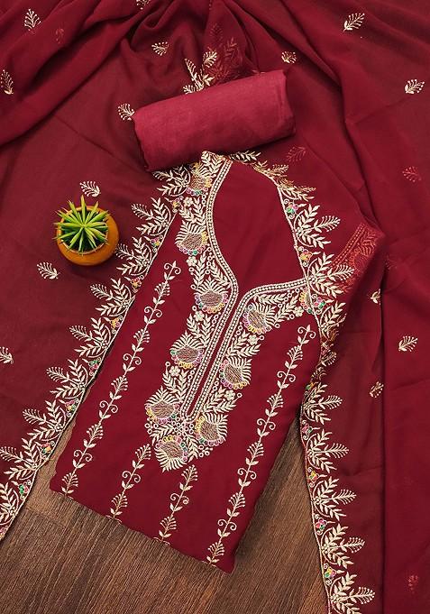 Maroon Embellished Poly Blend Kurta Set