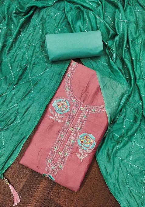 Pink Embellished Poly Blend Kurta Set