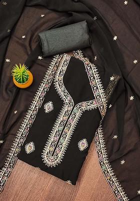 Black Embellished Poly Blend Kurta Set
