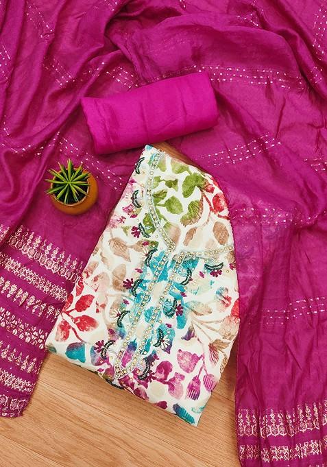 Pink Embroidered Poly Blend Kurta Set