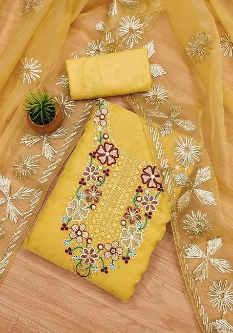 Yellow Embellished Organza Kurta Set