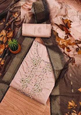 Peach Embellished Poly Blend Kurta Set