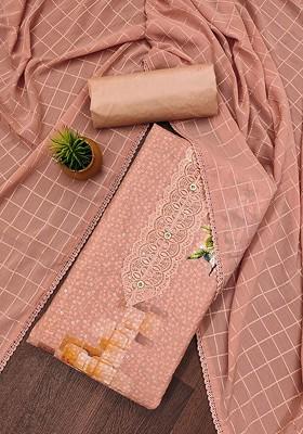 Peach Embroidered Poly Blend Kurta Set