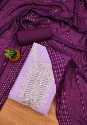 Lavender Embellished Poly Blend Kurta Set