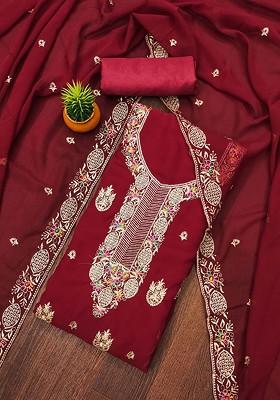 Maroon Embellished Poly Blend Kurta Set