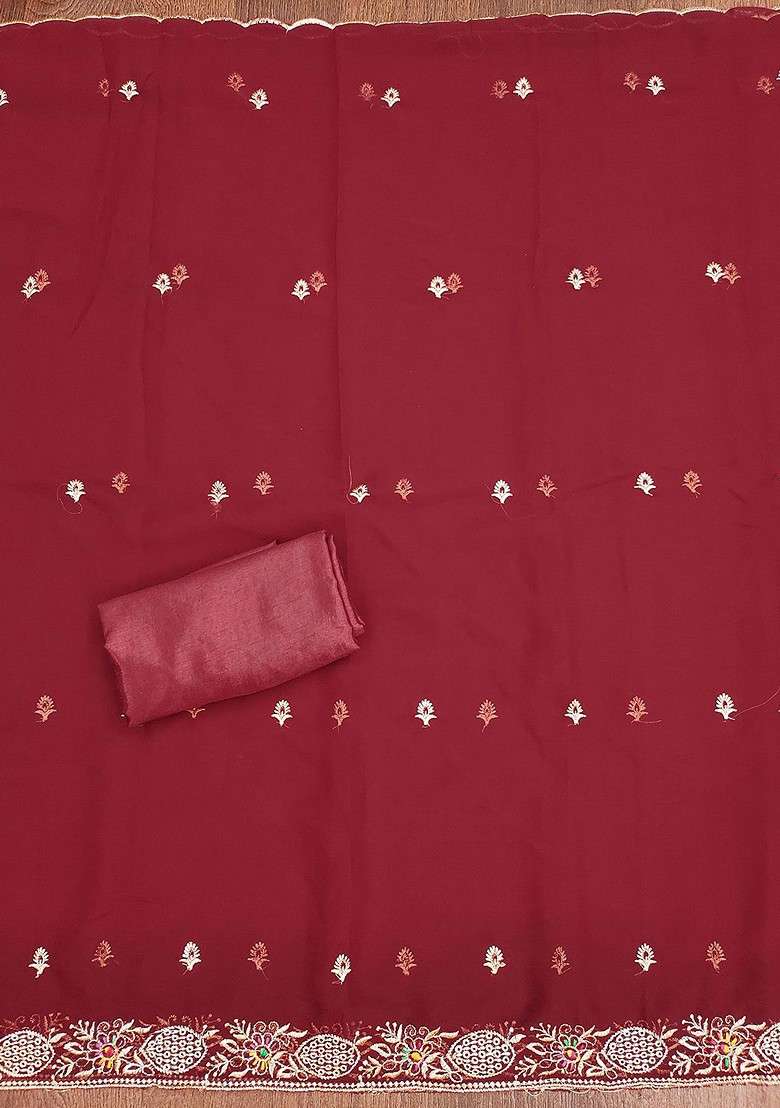 Maroon Embroidered Blended Straight Kurta Set - Indya
