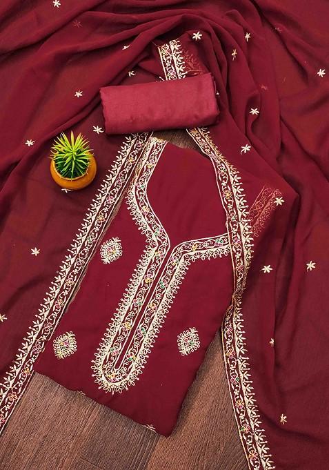 Maroon Embellished Poly Blend Kurta Set