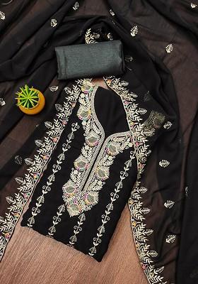 Black Embellished Poly Blend Kurta Set