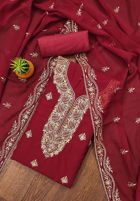 Maroon Embellished Poly Blend Kurta Set