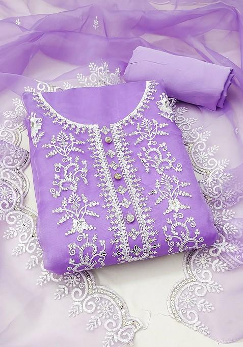 Lavender Embroidered Organza Kurta Set